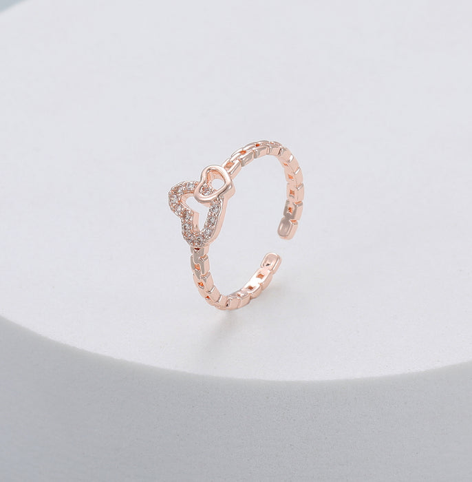 Gracee Jewellery Chain Link Crystal Heart Rose Gold Ring