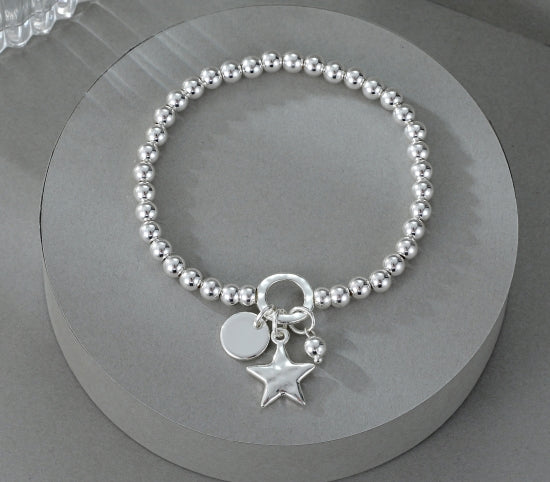 Gracee Jewellery Beaded Star And Disk Silver Bracelet