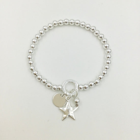 Gracee Jewellery Beaded Star And Disk Silver Bracelet
