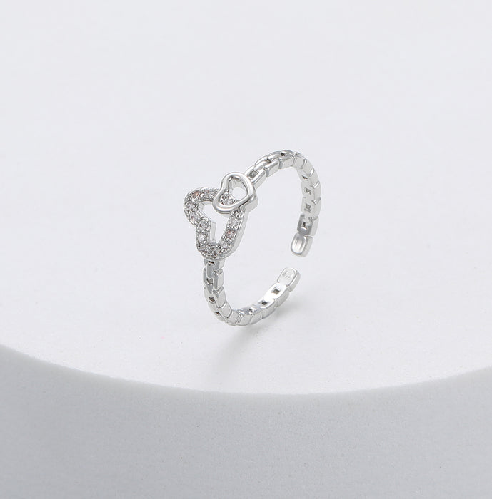 Gracee Jewellery Chain Link Crystal Heart Silver Ring
