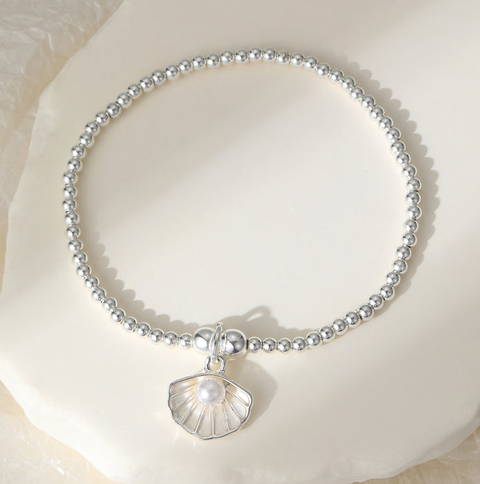 Gracee Jewellery Silver Pearl In Shell Stretch Bracelet