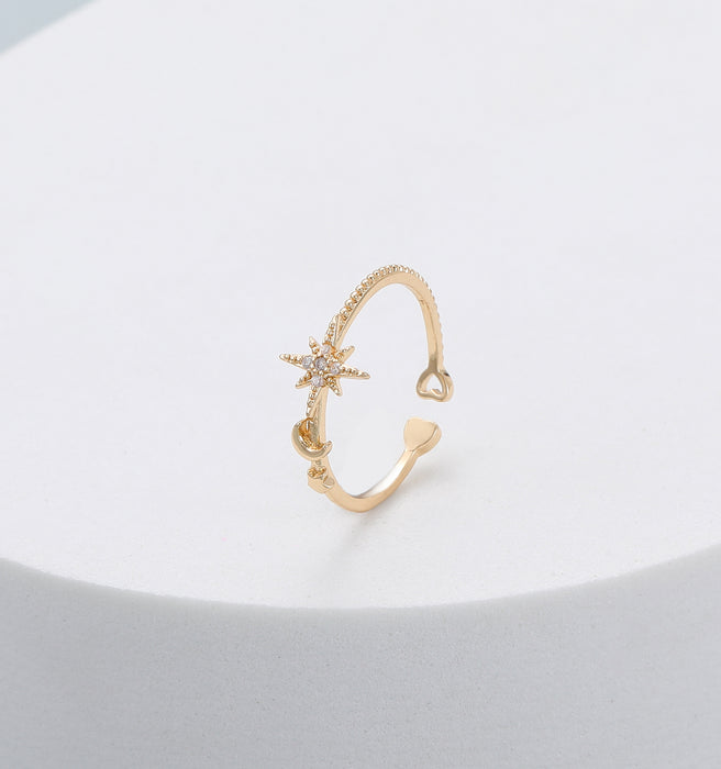 Gracee Jewellery Heart & Stars Gold Open Ring
