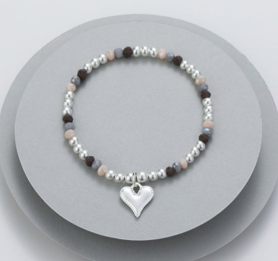 Gracee Jewellery Beaded Heart Silver Bracelet