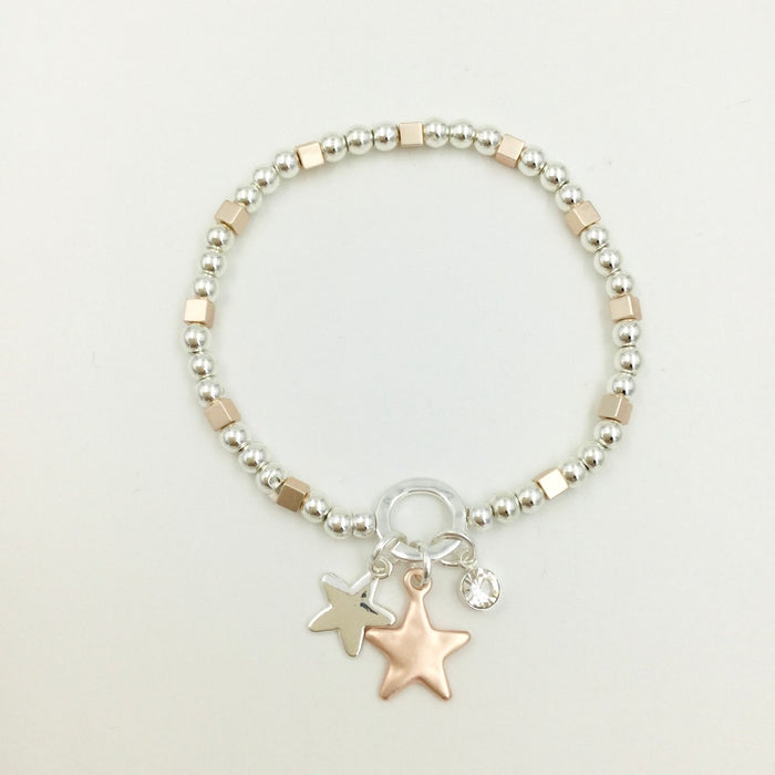 Gracee Jewellery Beaded Star Silver And Rose Gold Bracelet