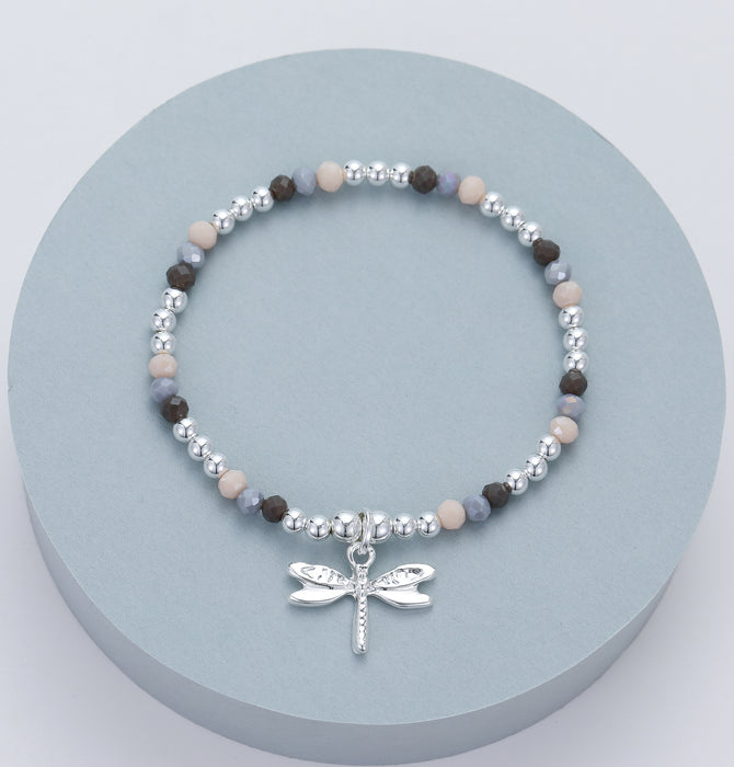 Gracee Jewellery Multicolour Beaded Silver Dragonfly Pendant Bracelet