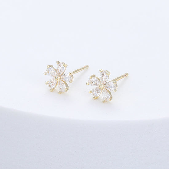 Gracee Jewellery Crystal Flower Gold Stud Earrings