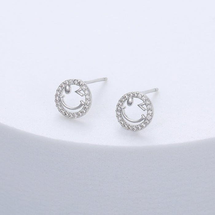 Gracee Jewellery Crystal Smiley Face Silver Stud Earrings