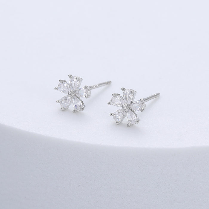 Gracee Jewellery Crystal Flower Silver Stud Earrings