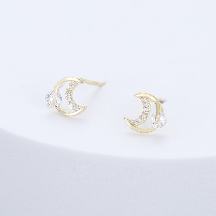 Gracee Jewellery Crystal Moon Gold Stud Earrings