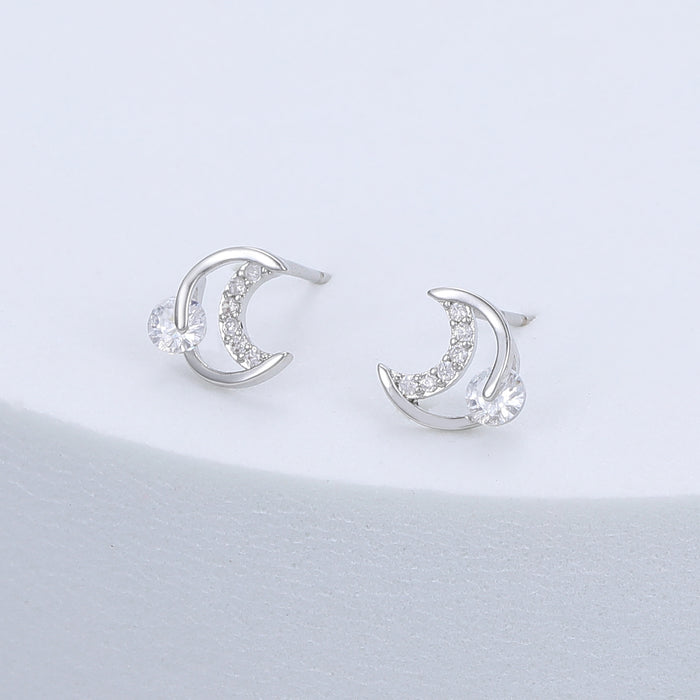 Gracee Jewellery Crystal Moon Silver Stud Earrings