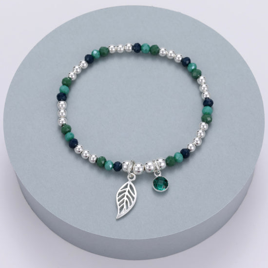 Gracee Jewellery Beaded Leaf Silver Bracelet