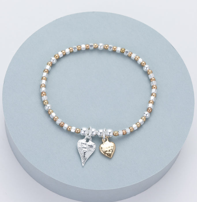 Gracee Jewellery Beaded Double Heart Silver & Gold Bracelet