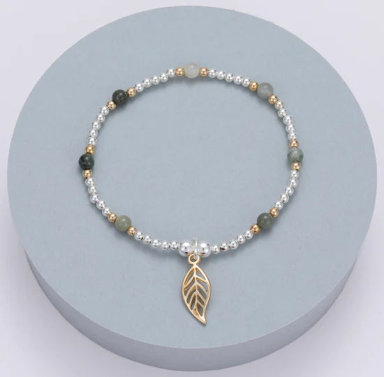 Gracee Jewellery Beaded Leaf Silver And Gold Bracelet