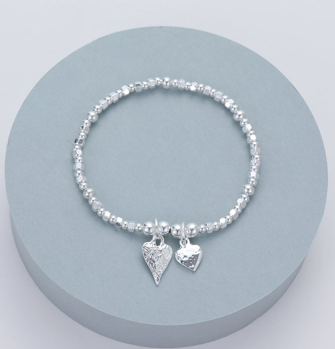 Gracee Jewellery Beaded Double Heart Silver Bracelet