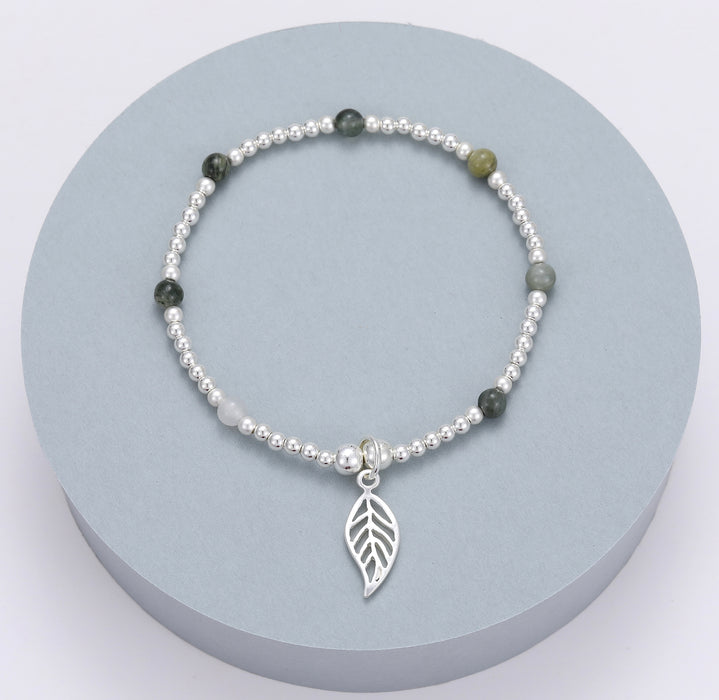 Gracee Jewellery Beaded Leaf Silver Bracelet