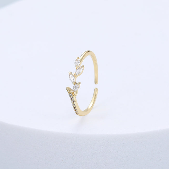 Gracee Jewellery Crystal Leaf Gold Ring