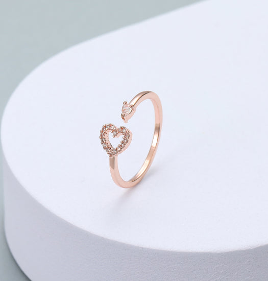 Gracee Jewellery Open Crystal Heart Rose Gold Ring