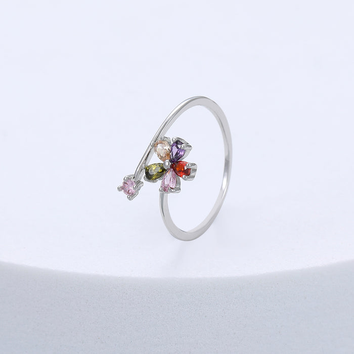 Gracee Jewellery Crystal Flower Silver Ring
