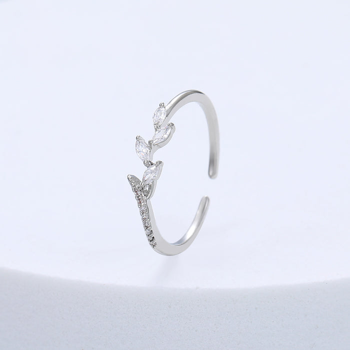 Gracee Jewellery Crystal Leaf Silver Ring