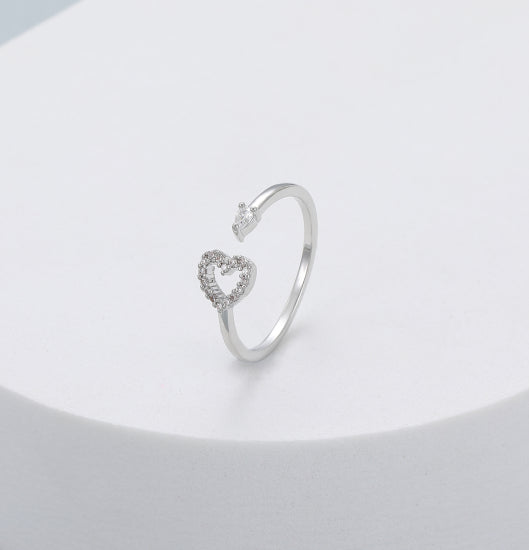 Gracee Jewellery Open Crystal Heart Silver Ring