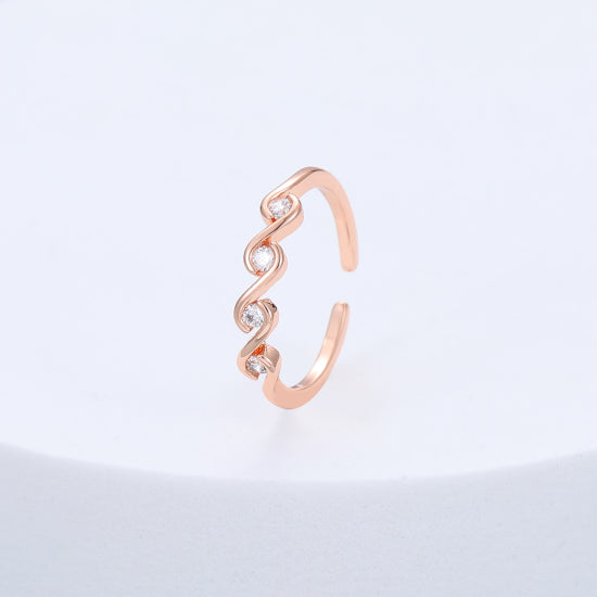 Gracee Jewellery Wave Pattern & Crystal Rose Gold Open Ring