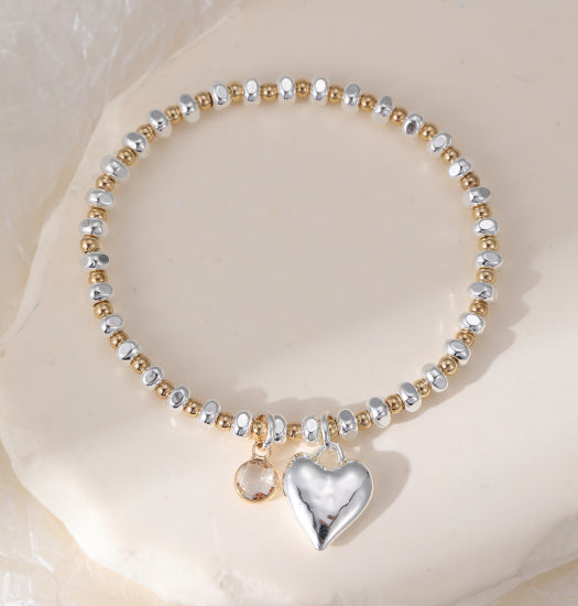 Gracee Jewellery Silver Heart With Crystal Gold Bracelet