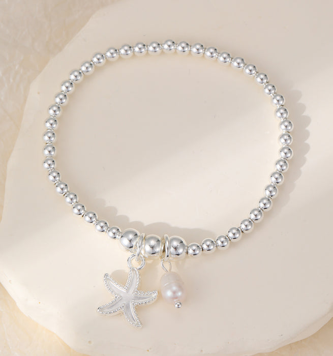 Gracee Jewellery Starfish & Pearl Silver Stretch  Bracelet