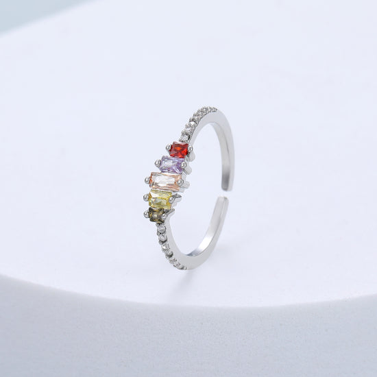 Gracee Jewellery Multicoloured Crystal Silver Open Ring