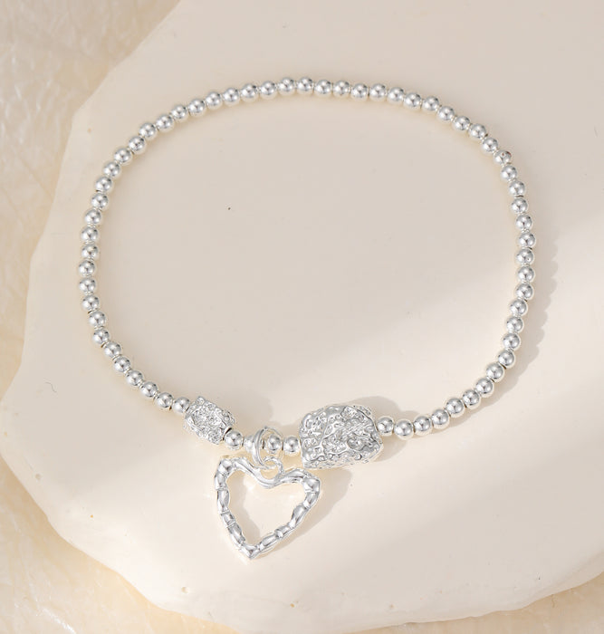 Gracee Jewellery Beaten Silver Heart Stretch Bracelet