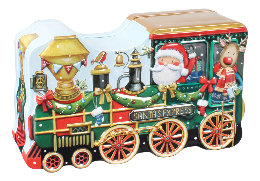 Grandma Wild's Embossed Santa's Express Train Shaped Christmas Biscuit Tin