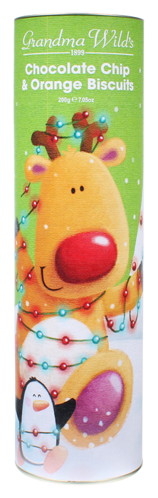 Grandma Wild's Reindeer & Penguin Chocolate Chip & Orange Giant Christmas Biscuit Tube
