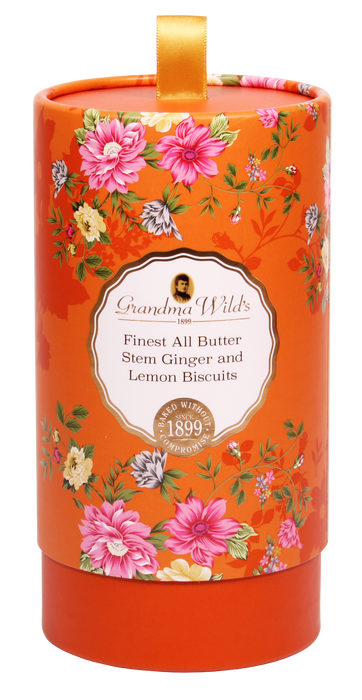 Grandma Wild's Victorian Floral Tube With Buttery Stem Ginger And Lemon Biscuits