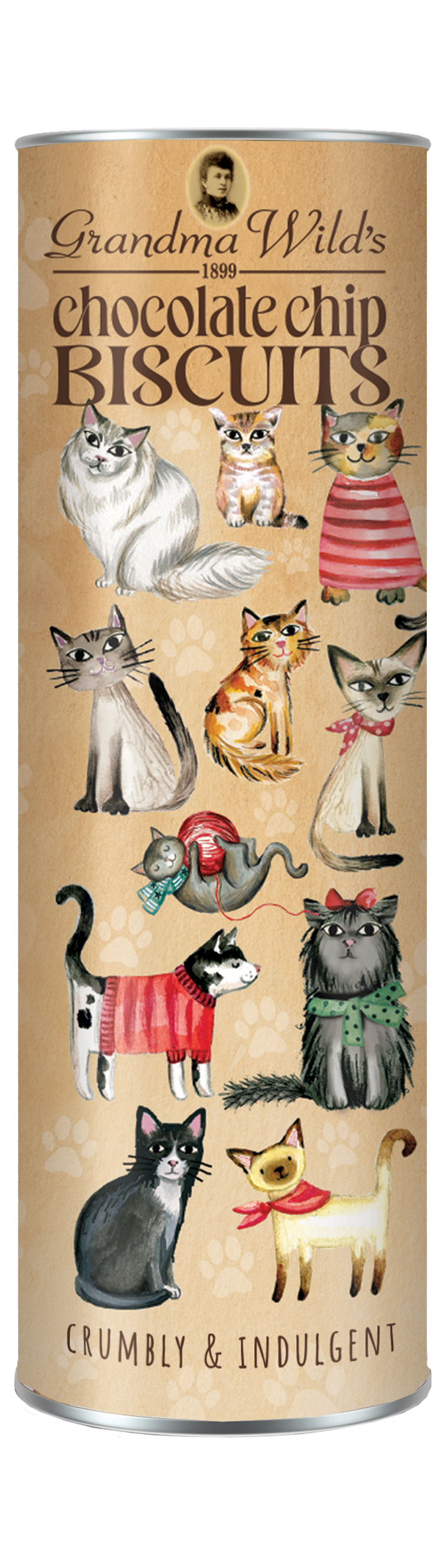 Grandma Wild's Embossed Cats In Jumpers Chocolate Chip Biscuits