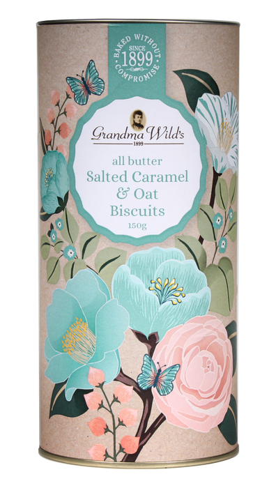 Grandma Wild's Botanical Floral Tube With All Butter English Salted Caramel & Oats Biscuits 150g