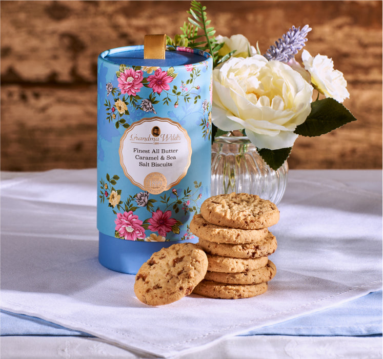 Grandma Wild's Victorian Floral Tube With Buttery Salted Caramel Biscuits