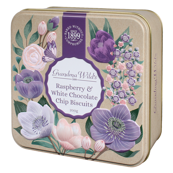 Grandma Wilds Wildflower Raspberry & White Chocolate Biscuit Tin