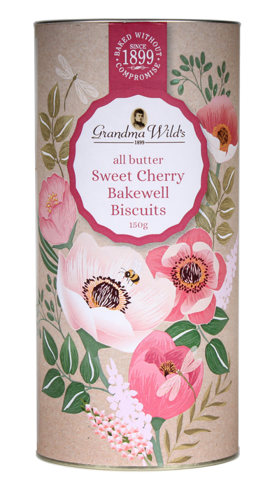 Grandma Wild's Botanical Floral Tube With All Butter Sweet Cherry Bakewell Biscuits 150g