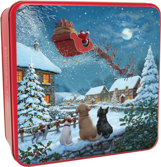 Grandma Wild's Embossed Dogs On Santa Watch Biscuit Tin