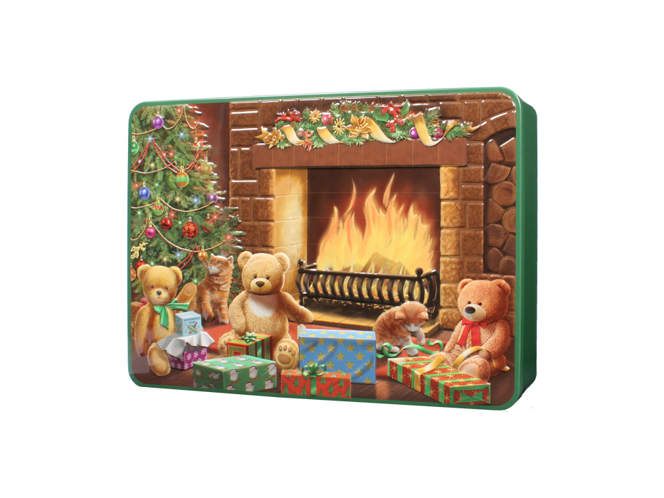 Embossed Teddy Tin Filled With Assorted Biscuits