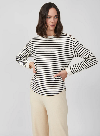 Great Plains Women's Stripe Rib Button Detail Top - Milk/Black