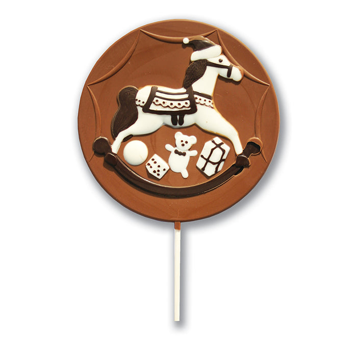 Welsh Chocolate Hand Decorated Christmas Rocking Horse Giant Chocolate Lollipop