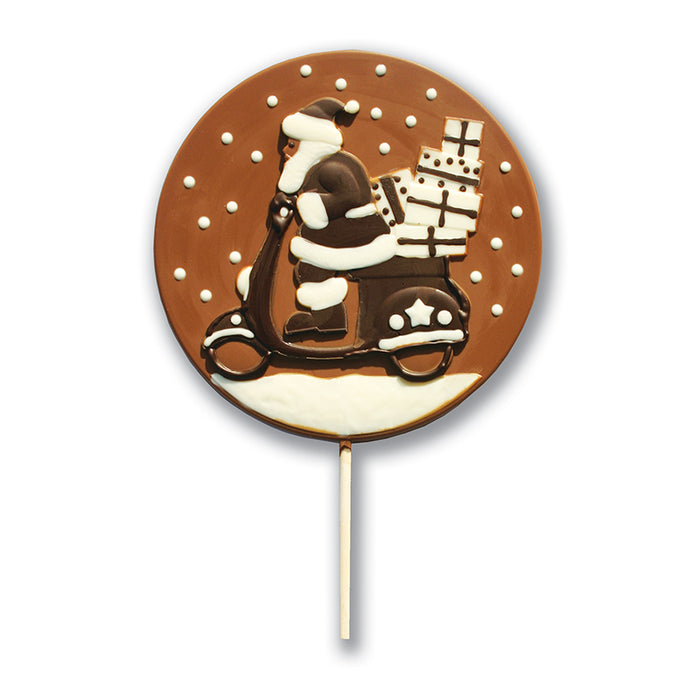 Welsh Chocolate Hand Decorated Santa On A Vespa Giant Chocolate Lollipop