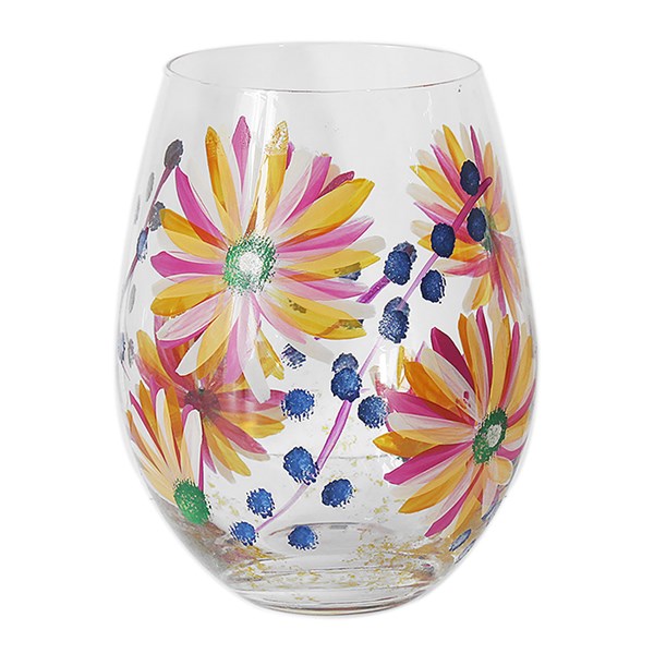 Hand Painted Stemless Glass Daisies Flower