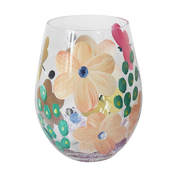 Hand Painted Stemless Glass Busy Lizzie