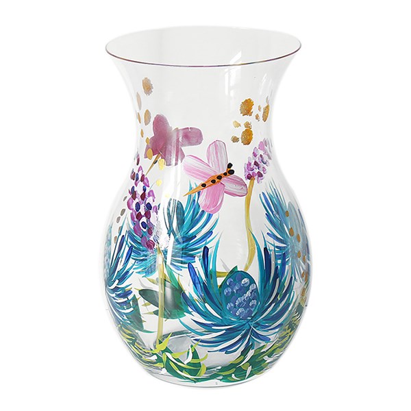 Hand Painted Glass Flower Vase Thistles