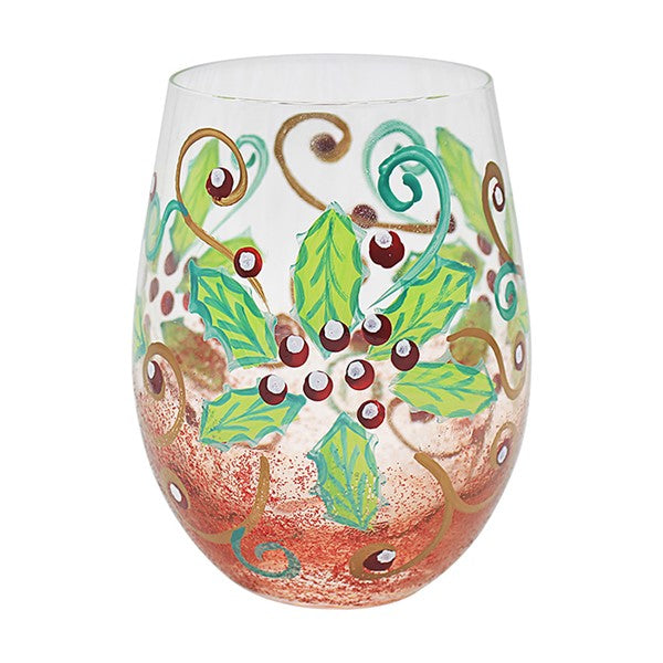 Handpainted Holly Reds Tumbler Glass
