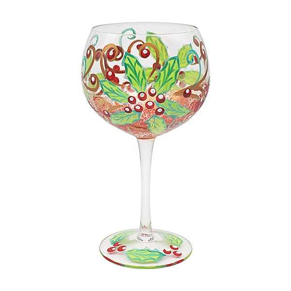 Handpainted Holly Reds Gin Glass