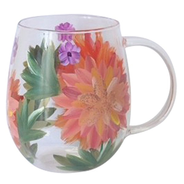 Handpainted Glass Cup Dahlias