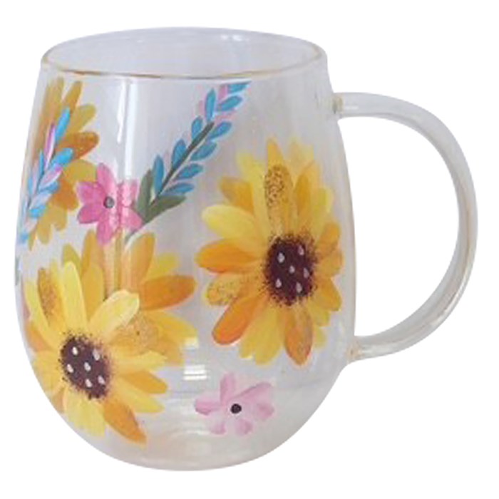 Handpainted Glass Cup Sunflowers