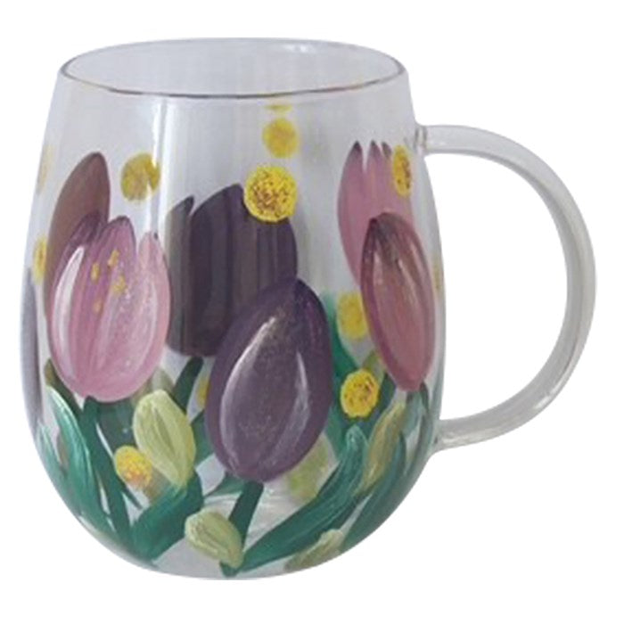 Handpainted Glass Cup Tulips